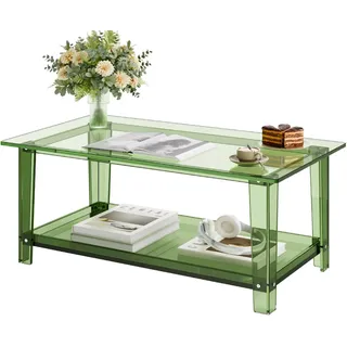 Vevor Couchtisch Sofatsich aus Acryl, 2-stufiger Beistelltisch mit Ablagefläche, moderner rechteckiger Arcyltisch ideal für Esszimmer Kücheninsel Restaurant Büro, 50 x 80 x 40 cm (Grün)