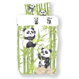 Koru Kids® Kinderbettwäsche 135x200 cm Panda – 2-teiliges Set mit Kissenbezug 80x80 cm – 100% Baumwolle – Bettwäsche 135x200 Kinder – Wendebettwäsche – Bettwäsche Kinder Mädchen Junge