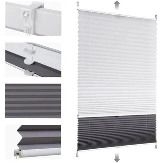 Sekey Plissee Doppelplissee Day+Night Verdunkelung ohne Bohren verspannt Lichtschutz, Klemmfix, 60x130cm Weiß und Grau