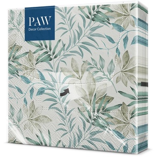 Paw Decor Collection PAW - Servietten 3-lagig (33 x 33 cm) I 20 Stück I Perfekt für Geburtstage, Partys, Hochzeiten, Kommunion und Feiern I Papierservietten Bunt - Natur, Blätter I Farbe: Natural Flow