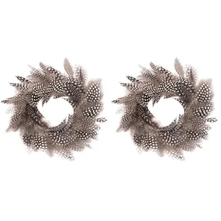 GLOREX 6 3821 302 - Dekokranz aus Perlhuhnfedern, ca. Ø 18 cm großer Federkranz, geeignet als Tisch-, Wand- oder Türschmuck (Packung mit 2)
