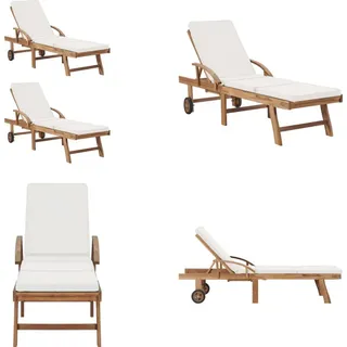 vidaXL Sonnenliegen mit Auflagen 2 Stk. Massivholz Teak Creme - Sonnenliege - Sonnenliegen Mit Ablage - Sonnenliegen Mit Ablage - Gartenliege - Creme