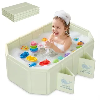 Babywanne Faltbar für Babys & Kleinkinder von 0–6 Jahren, Klappbare Babybadewanne für Dusche & Bad, Kinderbadewanne mit 4 Stabilen Standfüßen und Doppeltem Ablauf, Platzsparend & Tragbar, Light Green