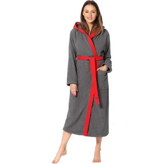 Ladeheid Damen Frottee Bademantel aus 100% Baumwolle LA40-191 (Dunkelgrau-12/Rot-26, M)