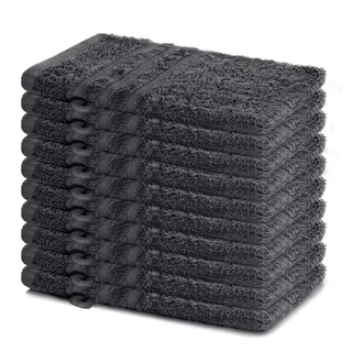 Lavea® 10er Waschhandschuh Set Elena, 10 Stück, 100% Baumwolle, Frottee, Waschlappen, saugstark, weich, für Körper und Gesicht, waschbar 60 °C, trocknergeeignet, Anthrazit, 15 x 21 cm