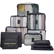 12 Stück Koffer Organizer Set, Packing Cubes for Suitcase Travel Accessories Kofferorganizer Kleidertaschen Packwürfel Kosmetik Packtaschen (Schwarz)
