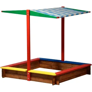 Sandkasten XL Holz mit Dach Bunt 120 cm x 120 cm x 125 cm FSC®
