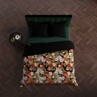 Bettwäsche, Baumwollsatin, hohe Qualität 200x220 Tulipas Schwarz, Blumen - Schwarz