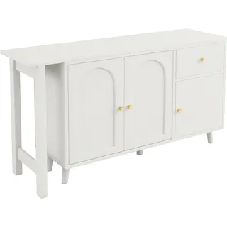 okwish Schreibtisch mit Sideboard 3 Türen und 1 Schublade 120 x 40 cm Weiß