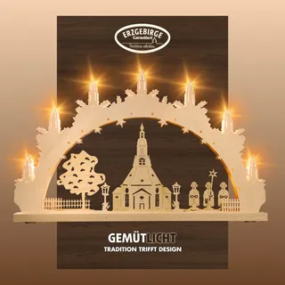 Weigla LED Schwibbogen »Seiffener Kirche, Lichterbogen aus Holz, NATUR, Made in Germany« 1 Stk. Erzgebirge garantiert, Weihnachtsdeko Innen, Weihnachtsbeleuchtung, beige