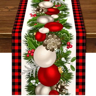 Nepnuser Weihnachtstischläufer, kariert, Schwarz und Rot, Büffelkariert, für den Winter, Weihnachten, Party, Dekoration, Urlaub, Zuhause, Küche, Esszimmer, Dekoration (33 x 228,6 cm)