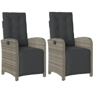 vidaXL Gartensessel mit Fußteil 2 Stk. Verstellbar Grau Poly Rattan - Grau