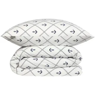 SCHIESSER Bettwäscheset Nola - Renforcé - 2-teilig - 135 x 200 cm - Weiß-Dunkelblau