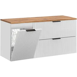 Petits-meubles Waschtischunterschrank 120.8cm Adriel Weiß und Holz , Holzwerkstoff , 120.8x59x46 cm , Badezimmer, Badmöbel, Unterschränke