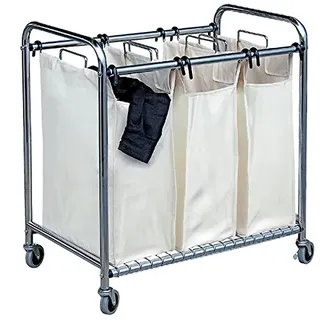 Mondex inx415–00 Trolley Wäschekorb mit DREI Fächern Metall verchromt 46 x 78 x 84 cm