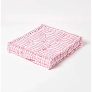 Unyqoos® Sitzkissen kariert rosa/weiß 50 x 50 x 10 cm, Bezug 100% Baumwolle, Füllung 100% Polyester, mit Tragegriff – Sitzerhöhung & Bodenkissen - Rosa