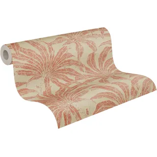 A.S. Création Jade 2 Vliestapete mit Blättermotiv 10,05 m x 0,53 m - Beige, Rot - florale Motivtapete Made in Germany - 395013