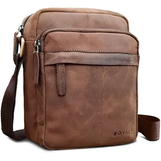 ROYALZ Echtleder Umhängetasche Herren Leder klein 'Phoenix' Moderne Vintage Schultertasche für Männer Ledertasche im kompakten Design Messenger Bag Seitentasche Crossbody, Farbe:Montana Braun