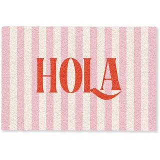 MuchoWow© Fußmatte innen Sauberlaufmatte Fußabstreifer Türvorleger | 60x90 cm - Schmutzfänger Fusmatte Indoor Matten Wohnungstür Schuhabstreifer Hola – Zitat – Streifen – Pastell – Rosa – Rot –