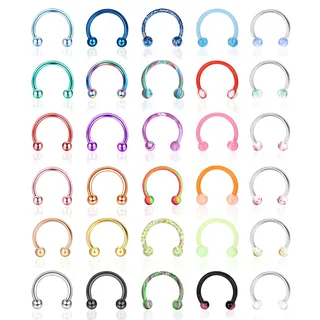 YAODCA 30 Stück 16G Hufeisen Septum Ringe Edelstahl Septum Nase Piercing Schmuck Augenbrauen Lippenringe Hoop Knorpel Helix Tragus Ohrring für Damen Herren 8MM 10MM
