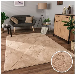 Paco Home Teppich Wohnzimmer Schlafzimmer Kurzflor Modernes Skandinavisches Muster Rauten Motiv Flauschig 3D Grau Anthrazit, Grösse:230x340 cm, Farbe:Beige 2