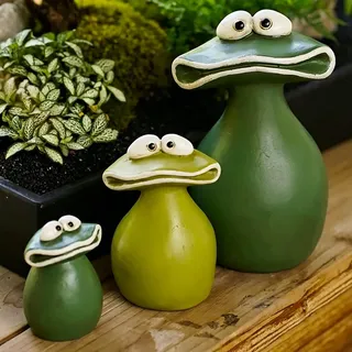 Mestive 3 Set Deko Frosch Garten Groß: Frosch Figuren Großer mit Wetterfeste für Draußen & Innen, Niedliche Frosch Familie Deko, Harz Statue Garten für Hof Bauernhof Balkon Wohnzimmer Office