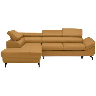 Novel Ecksofa , Senfgelb , Leder , Echtleder , Rindleder , Ottomane links, L-Form , 270x220 cm , Lederauswahl, seitenverkehrt erhältlich, Hocker erhältlich, Rücken echt , Wohnzimmer, Sofas & Couches, Wohnlandschaften, Ecksofas mit Schlaffunktion