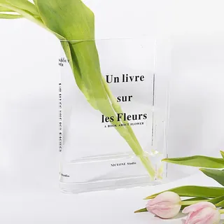ANCLLO Büchervase für Blumenarrangements, Tulpenvase, Acryl-Büchervasen, klares Buch, transparente Büchervase für Blumen, Schlafzimmer, Tischdekoration, Buchform, Blumenvase, minimalistisch