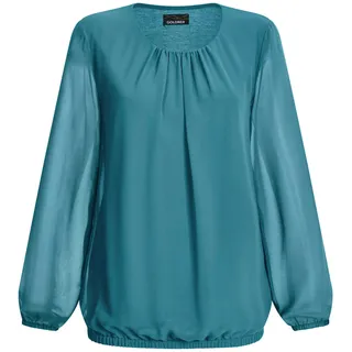 Klassische Bluse GOLDNER "Jerseybluse mit Falten-Details", Damen, Gr. 46, grün (petrol), Obermaterial: 67% Polyester PES. 30% Viskose CV. 3% Elasthan EL., Modisch, Blusen Klassische Bluse, Rundhalsausschnitt
