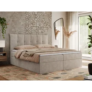 MKS Meble Boxspringbett 180x200 mit Bettkasten und Matratze H3, Polsterbett 180x200 mit Bettkasten, Bett 180x200 mit Stauraum und Topper - Premium-... - Beige