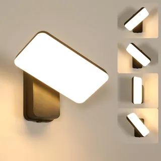 Comely LED Außenleuchte Wand, 16W IP65 Wasserdicht Außenwandleuchte, 350° Drehbar Außenlampe, Außenwandleuchten Lampe Aussen für Gärten, Terrassen, Schwarz, Warmes Licht 3000K, Schaltersteuerung