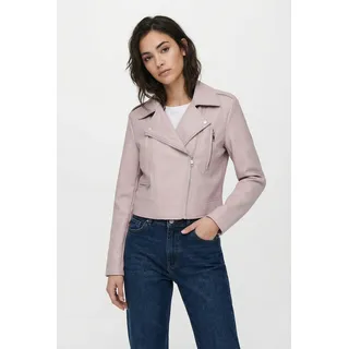 Lederimitatjacke ONLY "ONLCARMEN FAUX LEATHER BIKER CC OTW", Damen, Gr. M, rosa (burnished lila), Web, Obermaterial: 100% Polyester, unifarben, figurbetont kurz, V-Ausschnitt, Jacken Lederimitatjacke, mit asymmetrischem Reißverschluss