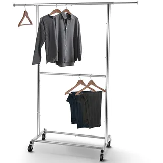 Simple Trending Kleiderständer mit Doppelstab, Garderobe auf Rollen, zum Aufhängen von Kleidung