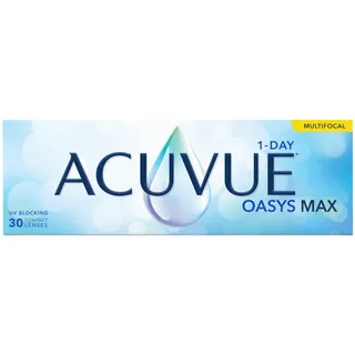 Acuvue OASYS MAX 1-Day MULTIFOCAL Tageskontaktlinsen – 30 Gleitsichtlinsen für den Nah-, Zwischen- und Fernbereich – Tageskontaktlinsen mit -5.25 dpt und BC 8.4 – UV Schutz & angenehmes Tragegefühl