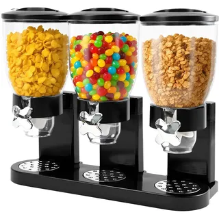 Sinceroduct Cereal Dispenser Countertop 2L, Dreifacher Müsli Verteiler für die Arbeitsplatte, Müslispender 3er Set Luftdichte Behälter für Müsli, Reis, Körner, Süßigkeiten, Kaffebohnen (Schwarz)