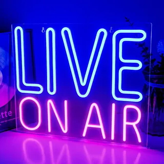 Looklight Live On Air Leuchtreklame Blau Rosa Neon Schild,Buchstaben LED-Neonlicht, Wanddekoration für Studio, Schlafzimmer Spielzimmer Party Wort-Lichtschild, Stromversorgung über USB