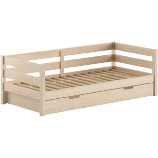 Vipack Daybett "Margrit mit Bettschublade, in zeitlosem Design, universell einsetzbar" Liegefläche 90 x 200 cm, inkl. Rolllattenrost und seitlichem Umbau, stabiles Massivholzbett, wahlweise in 2 Farben erhältlich, weiß, neutral
