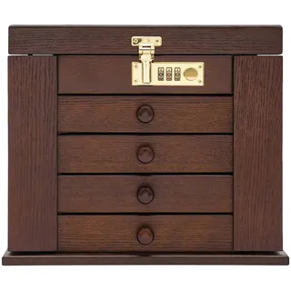 Holz Schmuckkasten, Schmuckkästchen Große Hölzerne Schmuckschatulle Schrank 4 Schublade Schmuck Vitrine Schmuckkoffer Schmuck Schränkchen Kasten Halskette Ring Aufbewahrungsbox mit Schloss & Spiegel