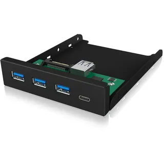 Icy Box IB-HUB1418-i3, USB-Hubs - 4 Port USB 3.2 Gen 1 Frontpanel für 3,5" Einbauschacht, 3x USB Type A und 1x USB Type-C® Anschluss,
