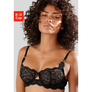 Bügel-BH LASCANA "Guilietta", Damen, Gr. 70, Cup C, schwarz, Spitze, Obermaterial: 88% Polyamid, 12% Elasthan, BHs Bügel-BH, aus dezent transparenter Spitze in blumiger Optik, Dessous