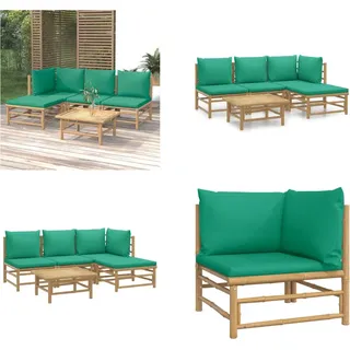 vidaXL 5 tlg. Garten Lounge Set mit Grünen Kissen Bambus - Garten Lounge Set - Garten Lounge Sets - Lounge Set - Gartenmöbel Set - Braun