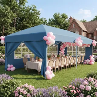 JUMMICO Pavillon 3x6 Wasserdicht Stabil Winterfest | Höhe Verstellbar,Faltpavillon mit 6 Seitenwänden,UV Schutz 50+,Gartenpavillon Faltzelt für Garten, Innenhof,Gazebo Blau