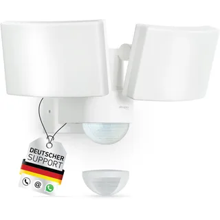 Oktaplex Cali Dos LED Strahler mit Bewegungsmelder Außen 3000K Warmweiß 40W IP65 Außenlampe weiß Wandleuchte mit geschaltetem Ausgang