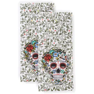Fiesta Küchenhandtuch-Set, Motiv Totenkopf und Weinrebe, 40,6 x 71,1 cm, Mehrfarbig