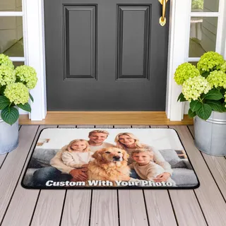 ASIinnsy Fußmatte Personalisiert mit Foto Text selbst gestalten für Familie Hund Katze Geschenk zum Einzug Geburtstag Fussmatte Haustür Willkommen rutschfest Waschbar 40x60cm