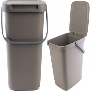 KADAX Abfallbehälter mit Deckel und Griff, Abfalleimer aus Plastik, Mülleimer für die Mülltrennung (Braun, 12L) - Braun, Hellbraun, Blau, Grün, Hellgelb, Grau