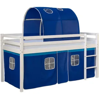 Homestyle4u Hochbett Leiter 90/200 cm Blau , Weiß, Blau , Holz , Babymöbel & Kindermöbel, Kinderzimmer & Jugendzimmer, Kinderbetten, Hochbetten