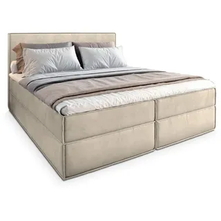 Masseno Boxbett Pellio 180x200 cm mit Matratze und Topper - Creme , Holz , H2 + H3 , 180x200 cm , Schlafzimmer, Betten, Boxspringbetten