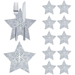 AYNKH Besteckhalter für Weihnachten, Filz, Grau, Sterne, Weihnachten, Schneeflocke, Filzbesteck, für die Dekoration von Weihnachtstischen, für eine reiche Weihnachtsatmosphäre, 12-teilig