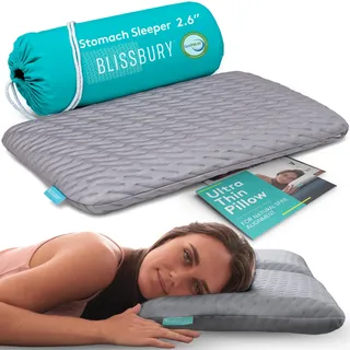 BLISSBURY Ultradünnes Kissen zum Schlafen, Premium-Memory-Schaum, flaches Kissen zum Schlafen, Rücken- und Bauch-Schlafkissen, zertifizierter Schaumstoff für Nacken- und Rückenstütze, Abnehmbarer